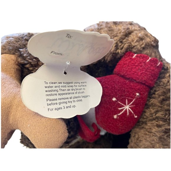 Wishpets Plush Moose Brown wearing Holiday Christmas Scarf - Picture 5 of 7